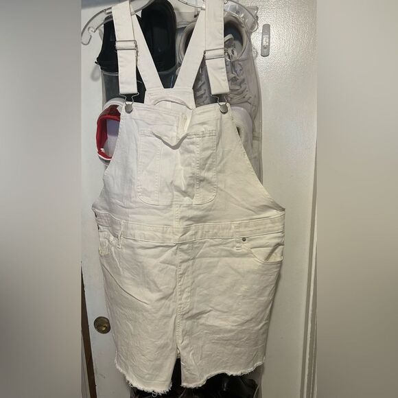 Source Unknown White Denim Overalls Relaxed Fit - Picture 6 of 16